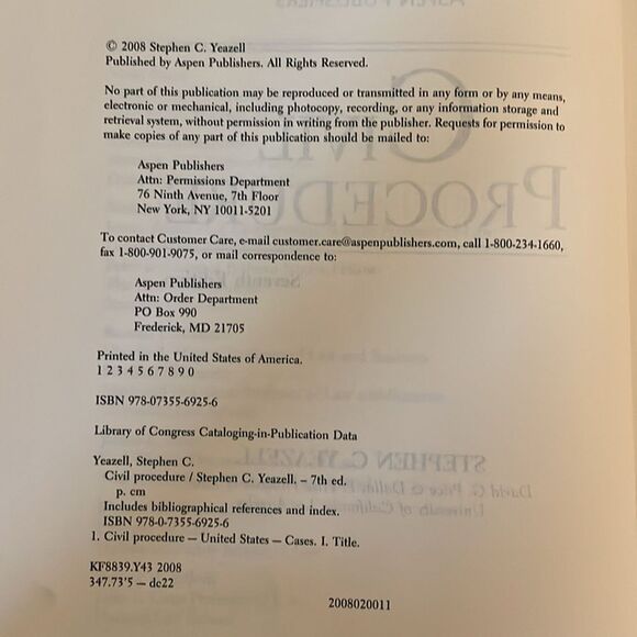 Civil Procedure 7th Edition by Stephen Yeazell Hardcover Textbook - Picture 10 of 10